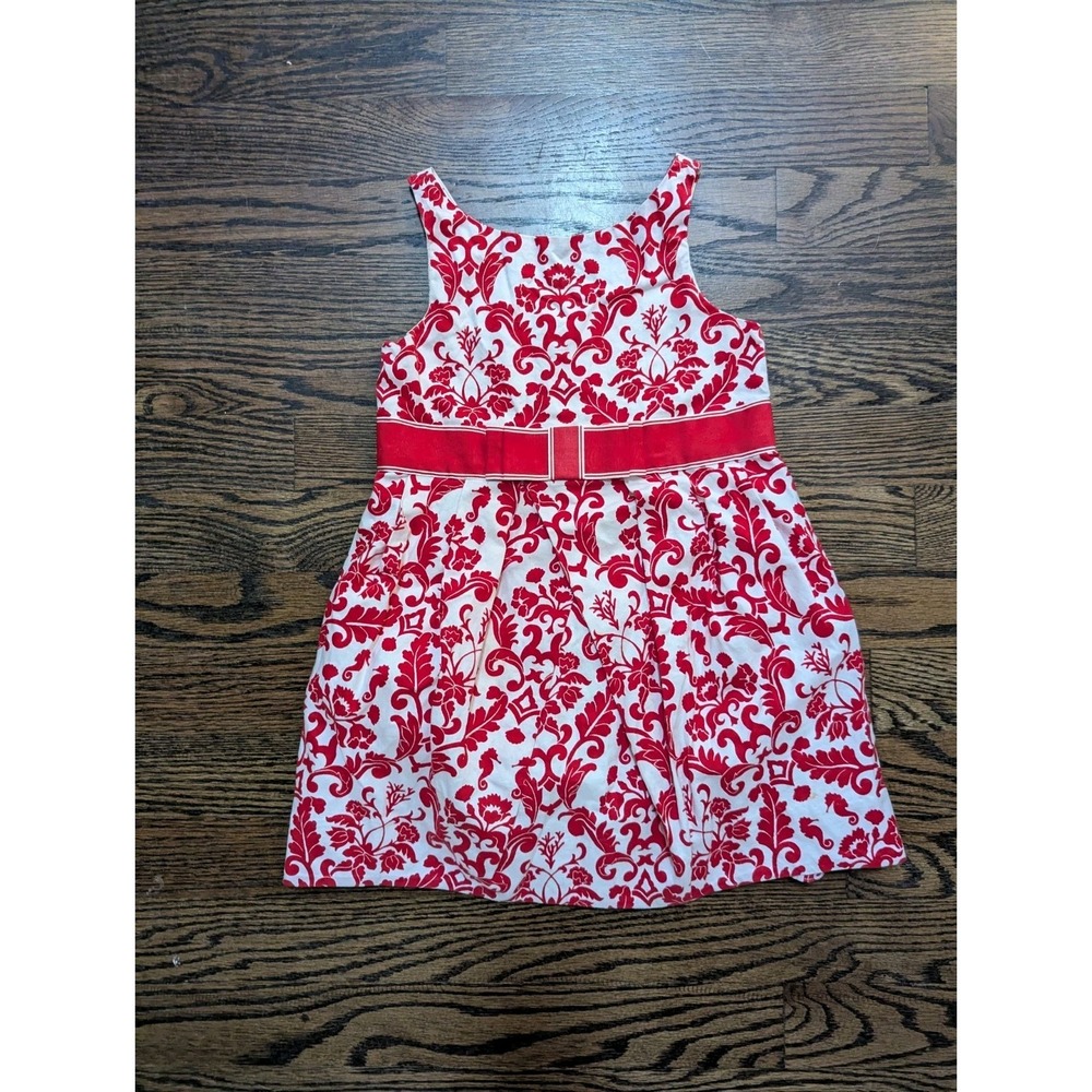 Girls Janie and Jack Nantucket Breeze Ribbon Sash Damask Dress Red White Size 3